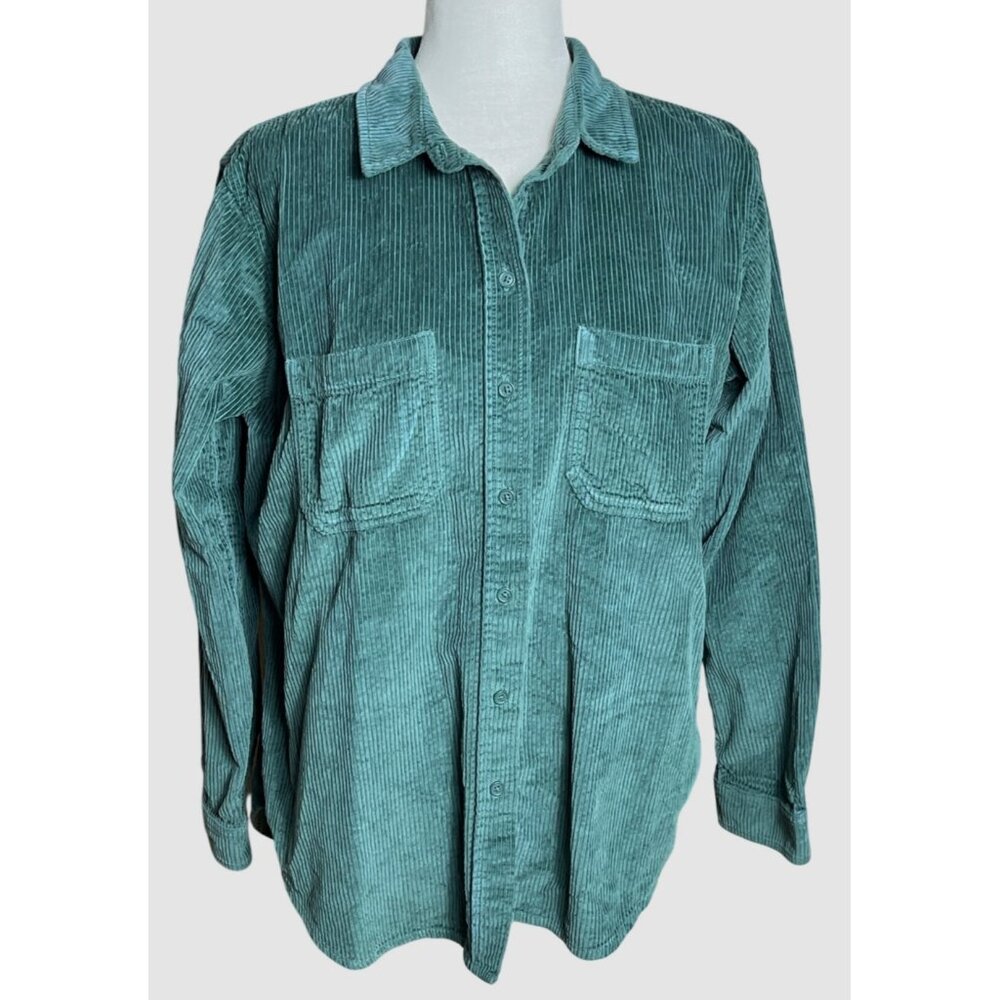 American Eagle Oversize Corduroy Button Shirt Shacket Cabin Casual Green Women S
